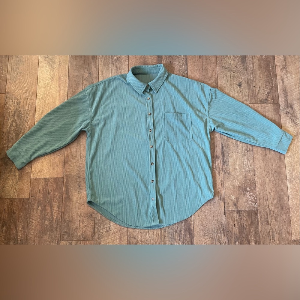 Marzxin Women’s XL Green Corduroy Shirt Casual Long Sleeve Button Down Shacket